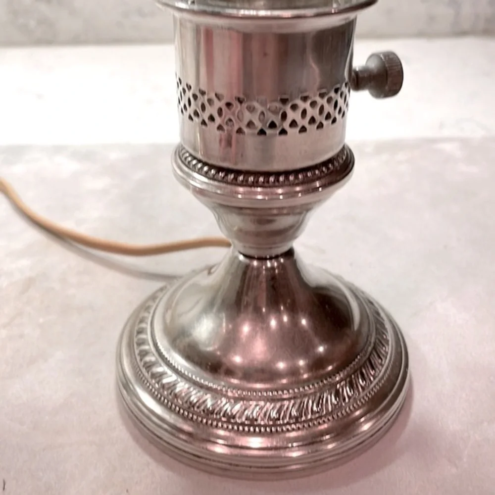 Sterling Silver Etched Electric Hurricane Lamps Candlesticks Matching Pair of 2